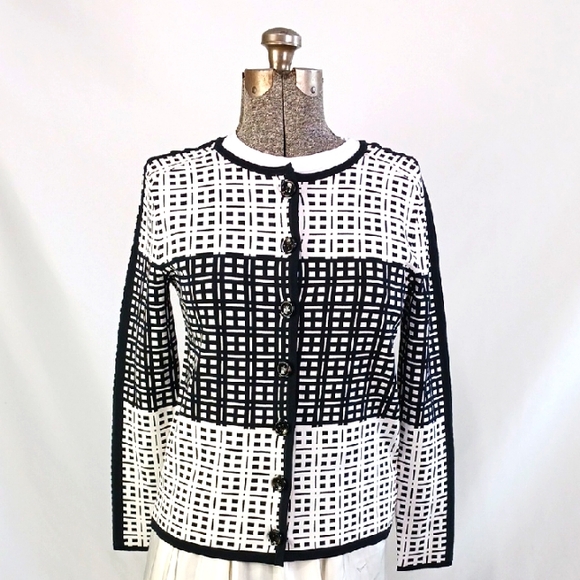 PerSe NWT Blk Wh Print Cardigan. - Picture 1 of 8